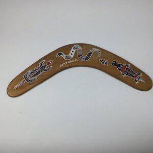 Australian 12" BOOMERANG Aboriginal Art Lizard Hand Painted Native Wood No Mark.